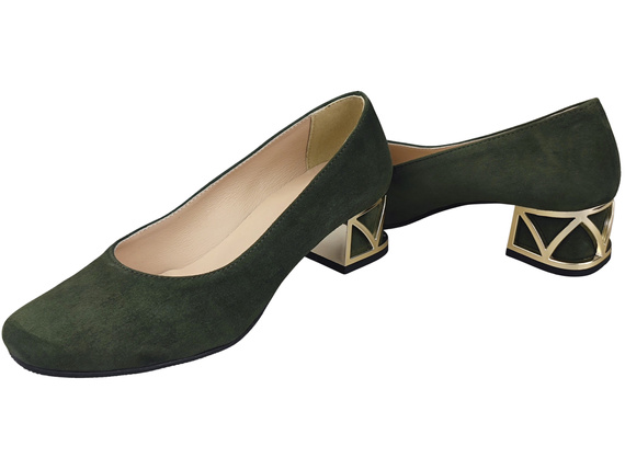 Bequeme Damenschuhe Khaki Pumps mit dekorativem Absatz Natürliches Wildleder 219 von ElitaBut