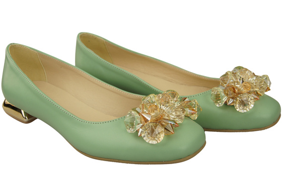 Damen Minze Pumps mit Kristallen flach Naturleder 216 ElitaBut