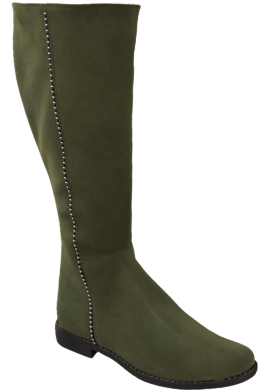 Schuhe Damenstiefel, Naturleder, Velour 153, Flaschengrün, ElitaBut