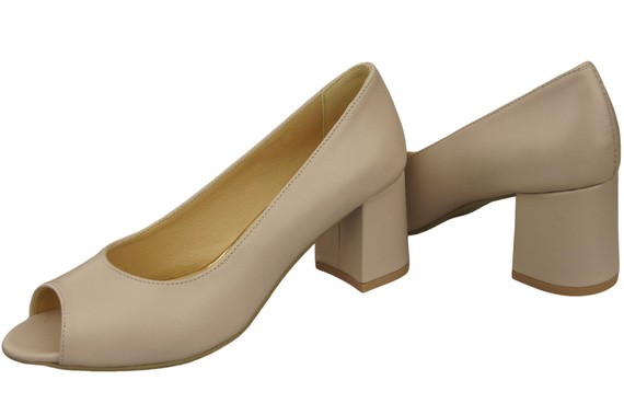 Damenschuhe PEEP TOE Cappuccino-Pumps Helles Naturleder mit beschichtetem Absatz 192 ElitaBut