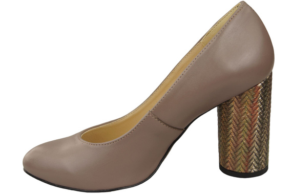 Damenschuhe Cappuccino Pumps Dunkles Naturleder Bunter Zierabsatz 194 ElitaBut