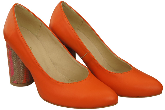 Damenschuhe Pumps Orange Naturleder Bunter Zierabsatz 194 ElitaBut