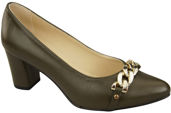 Klassische Frauen Oliv Naturleder Schuhe mit Gold Ornament Kette 200 ElitaBut