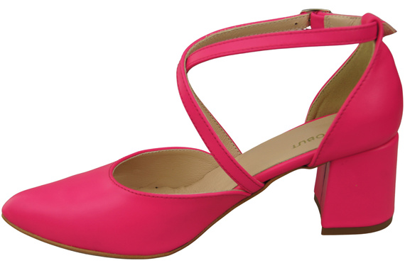 Elegante Neon Rosa Ledersandalen mit offener Seite und stabilem Absatz 218 ElitaBut