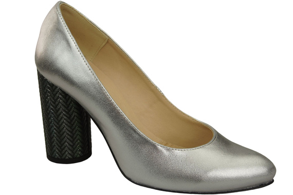 Damenschuhe Silberne Pumps Naturleder Bunter Zierabsatz 194 ElitaBut