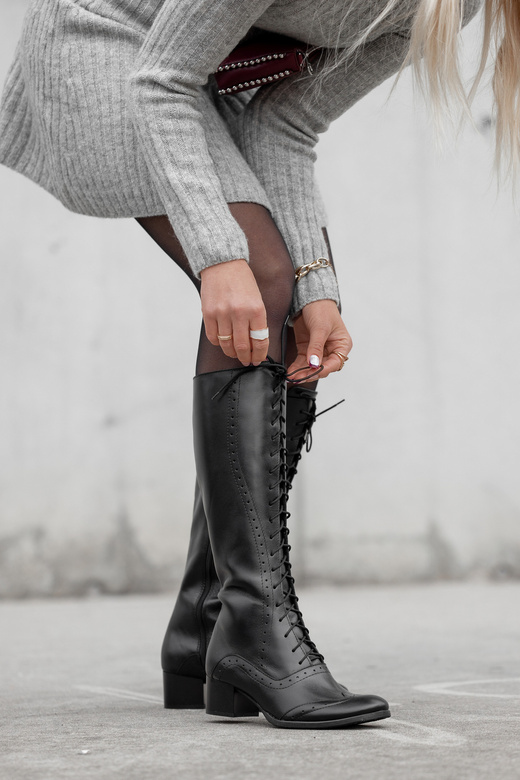 Damenschuhe Schnürstiefel, Naturleder, Schwarz 595 ElitaBut