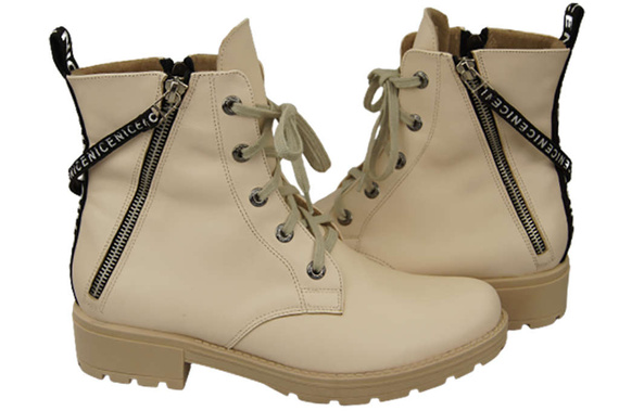 Schuhe Damen-Stiefeletten mit der Aufschrift NICE, Naturleder, Beige 173 von ElitaBut