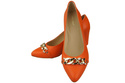 Klassische Frauen Orange Naturleder Schuhe mit Gold Ornament Kette 200 ElitaBut