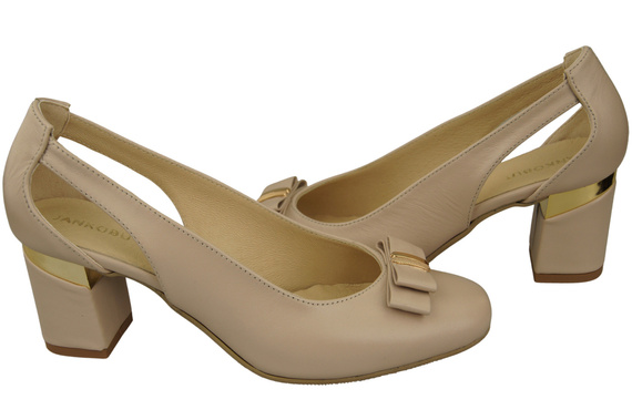 Schuhe Damen Cappuccino Blass Pumps aus Naturleder mit dekorativem Absatz 199 ElitaBut
