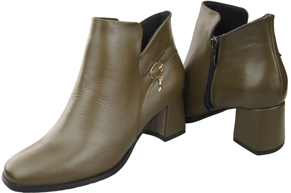 Damen-Stiefeletten ElitaBut 226 Olive aus Naturleder, gefüttert, eckige Zehenkappe, Blockabsatz