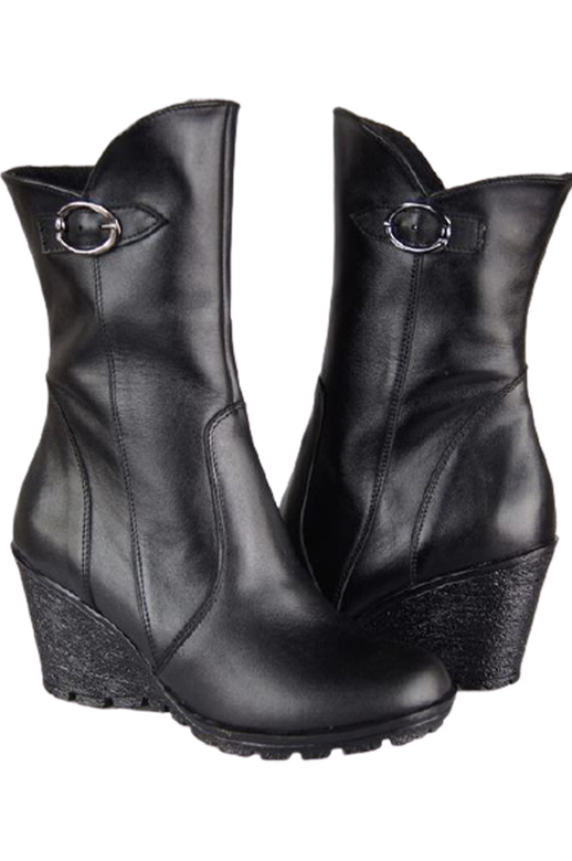 Damen-Keilstiefel, Naturleder, Schwarz 750 ElitaBut