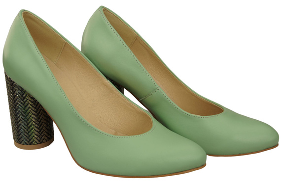 Damenschuhe Mintfarbene Pumps Naturleder Bunter Zierabsatz 194 ElitaBut