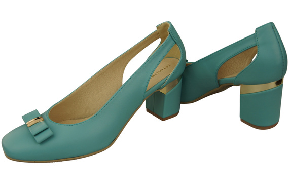 Schuhe Damen Türkis Pumps aus Naturleder mit dekorativem Absatz 199 ElitaBut