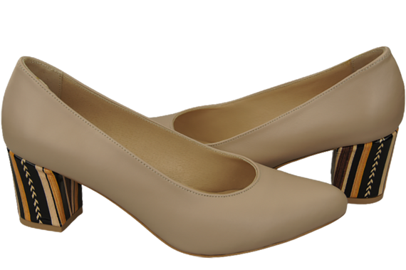 Damenschuhe Cappuccino Grain Pumps Naturleder mit Zierabsatz 158 ElitaBut