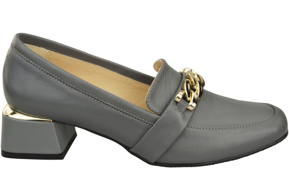 Damenschuhe mit Zierkette Pumps Mokassins Naturleder 193 Grau ElitaBut