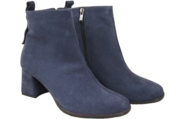 Damen Stiefeletten Marineblau aus Veloursleder, stabiler Blockabsatz, Reißverschluss 224 ElitaBut