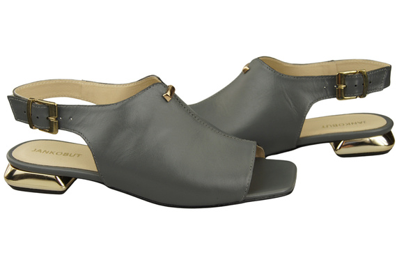 Bequeme Frauenschuhe Sandalen Aschgrau Flacher Goldabsatz Naturleder 207 ElitaBut