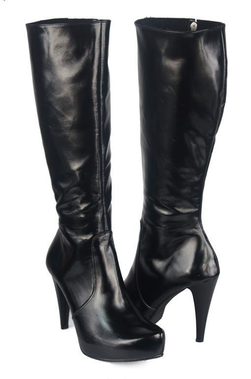 Damenstiefel mit Plateau, Naturleder, schwarzes Lackleder 687 ElitaBut