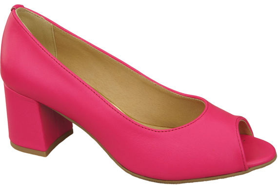Damenschuhe PEEP TOE Pumps Neonrosa Naturleder mit beschichtetem Absatz 192 ElitaBut