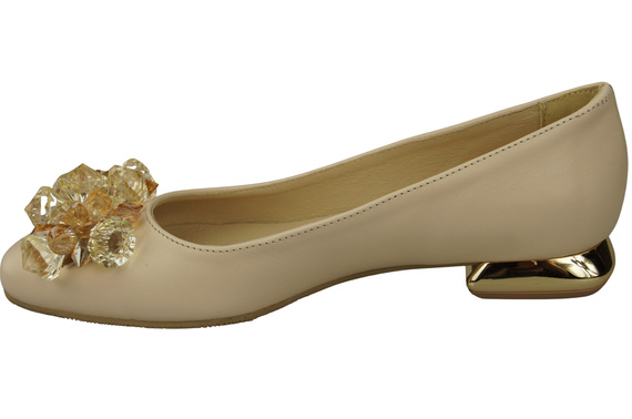 Damen Beige Pumps mit Kristallen flach Naturleder 216 ElitaBut