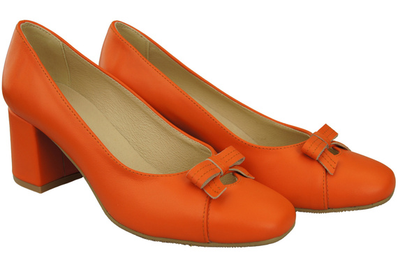 Damen Pumps mit Schleife Orange Naturleder und niedrigem Absatz 203 ElitaBut