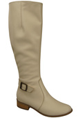 Damen-Lederstiefel Beige Gefüttert Offiziersstiefel, Flach 225 ElitaBut