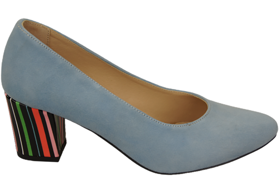 Damenschuhe, blaue Pumps, natürliches Wildleder, dekorativer Absatz 158 von ElitaBut