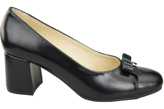 Damen Pumps mit Schleife Schwarz Glänzend Naturleder und niedrigem Absatz 203 ElitaBut