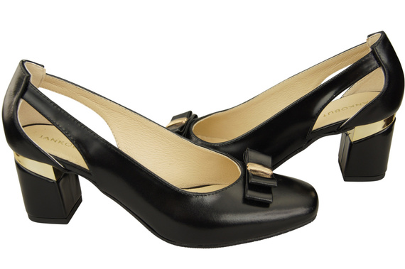 Schuhe Damen Schwarz Glänzend Pumps aus Naturleder mit dekorativem Absatz 199 ElitaBut