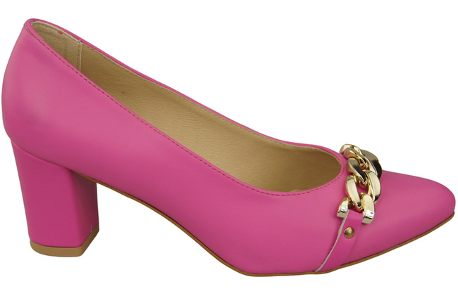 Klassische Frauen Fuchsia Naturleder Schuhe mit Gold Ornament Kette 200 ElitaBut