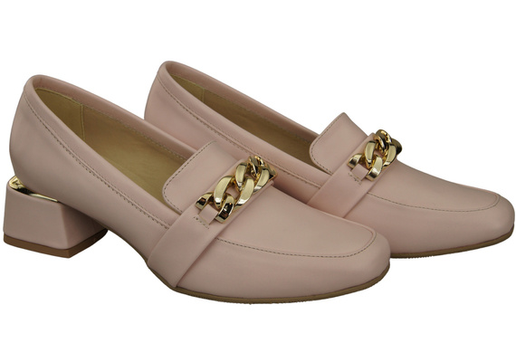 Damenschuhe mit Zierkette Pumps Mokassins Naturleder 193 Puderrosa ElitaBut