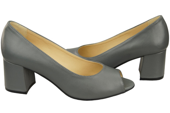 Damenschuhe PEEP TOE Pumps, grau, Naturleder mit beschichtetem Absatz 192 ElitaBut