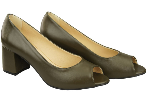 Damenschuhe PEEP TOE Olive Pumps Naturleder mit beschichtetem Absatz 192 ElitaBut