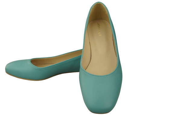 Flache Frauen Schuhe Türkis Dekorative Ferse Naturleder 209 ElitaBut