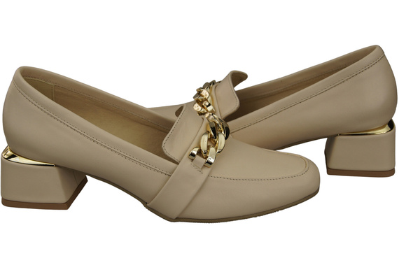 Damenschuhe mit Zierkette Pumps Mokassins Naturleder 193 Beige ElitaBut