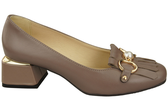 Damenschuhe Pumps mit Fransen verziert Cappuccino Dunkles Naturleder 195 ElitaBut