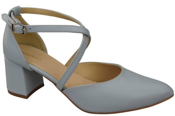 Elegante Hellblau Ledersandalen mit offener Seite und stabilem Absatz 218 ElitaBut