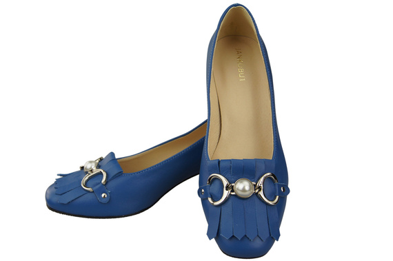 Damenschuhe Pumps mit Fransen verziert Blaues Naturleder 195 ElitaBut