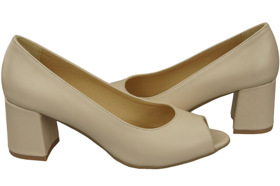 Damenschuhe PEEP TOE Pumps Beige Naturleder mit beschichtetem Absatz 192 ElitaBut