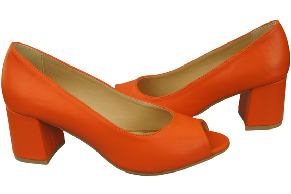 Damenschuhe PEEP TOE Pumps Orange Naturleder mit beschichtetem Absatz 192 ElitaBut