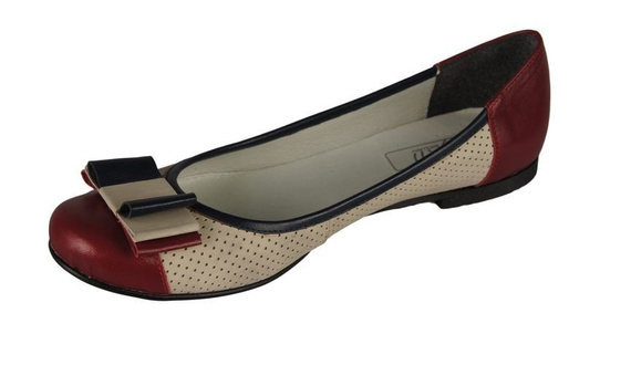 Durchbrochene Ballerinas für Damen, Naturleder, Rot-Beige 718 ElitaBut