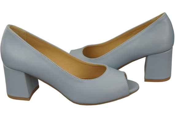 Damenschuhe PEEP TOE Pumps Hellblaues Naturleder mit beschichtetem Absatz 192 ElitaBut