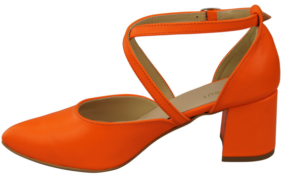 Elegante Orange Ledersandalen mit offener Seite und stabilem Absatz 218 ElitaBut