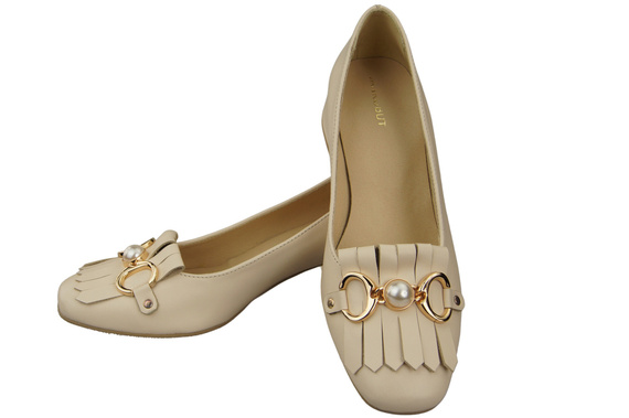 Damenschuhe Pumps mit Fransen verziert Beige Naturleder 195 ElitaBut