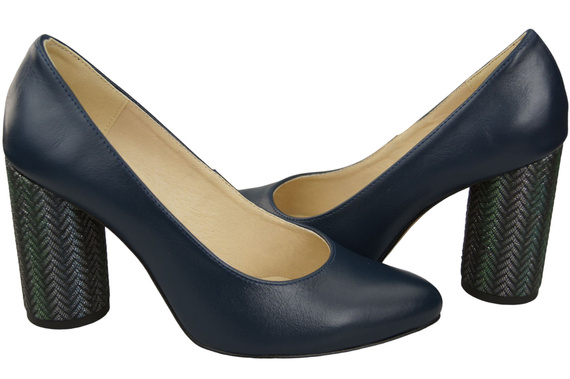 Damenschuhe Pumps Marineblau Naturleder Bunter Zierabsatz 194 ElitaBut