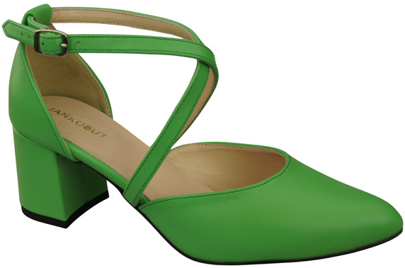 Elegante Limette Ledersandalen mit offener Seite und stabilem Absatz 218 ElitaBut