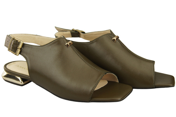 Bequeme Frauenschuhe Sandalen Olive Flacher Goldabsatz Naturleder 207 ElitaBut