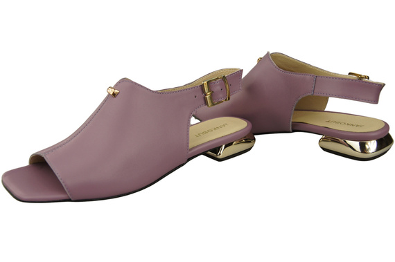 Bequeme Frauenschuhe Sandalen Lilienfarben Flacher Goldabsatz Naturleder 207 ElitaBut