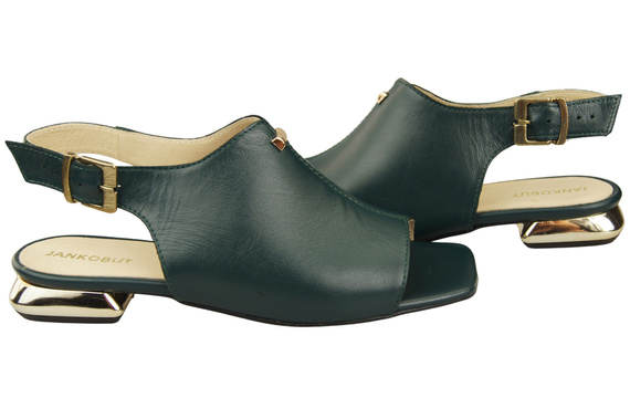 Bequeme Frauenschuhe Sandalen Malachit Flacher Goldabsatz Naturleder 207 ElitaBut