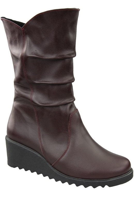 Schuhe Damen-Keilstiefel Winter, Naturleder, Burgunderrot 140 ElitaBut